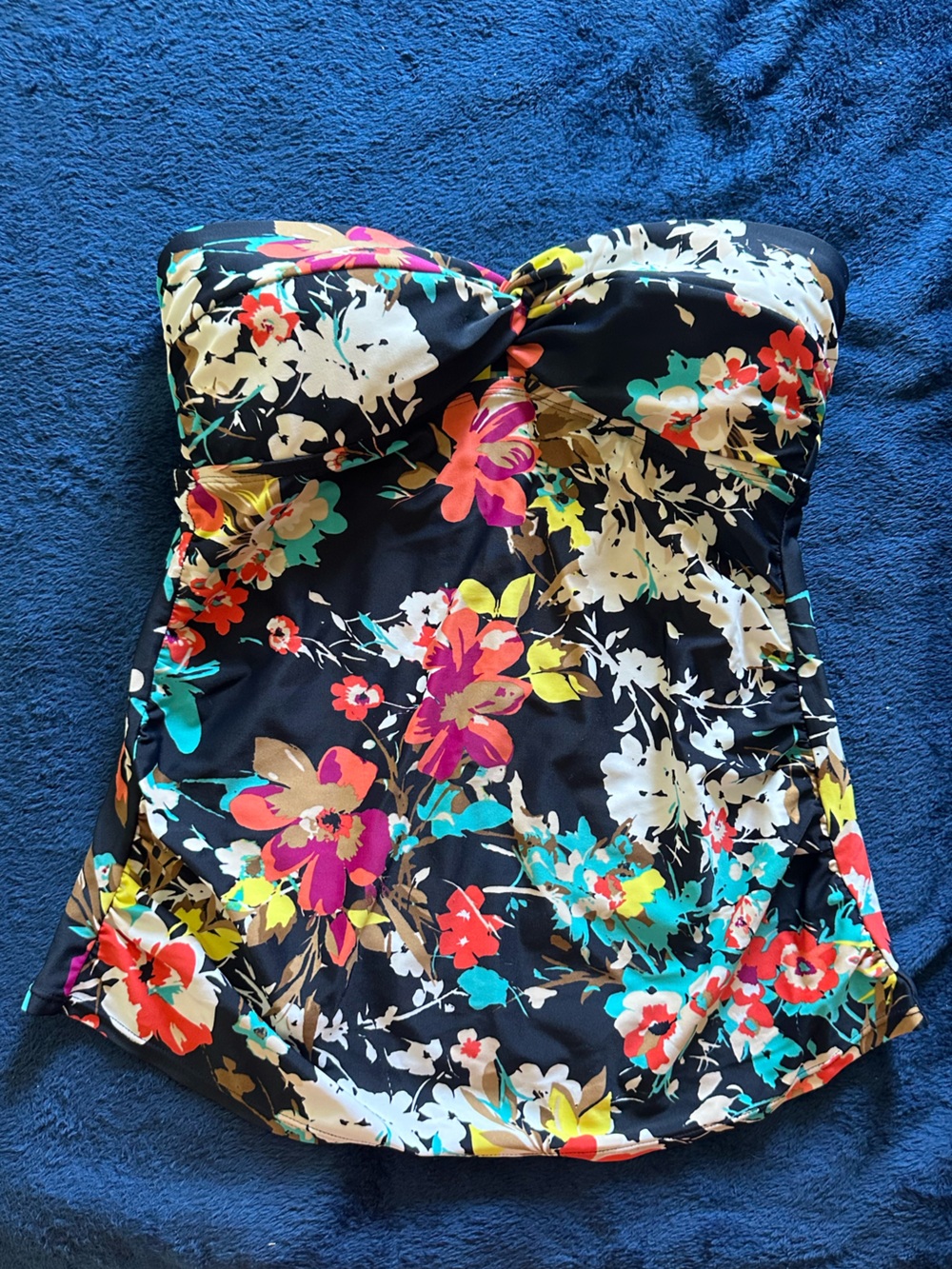 Merona Navy Floral Strapless Swim Top with Multicolor Blooms